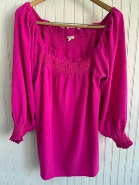 Jodifl Women’s Fuchsia Smocked Square-Neck Top Size Small